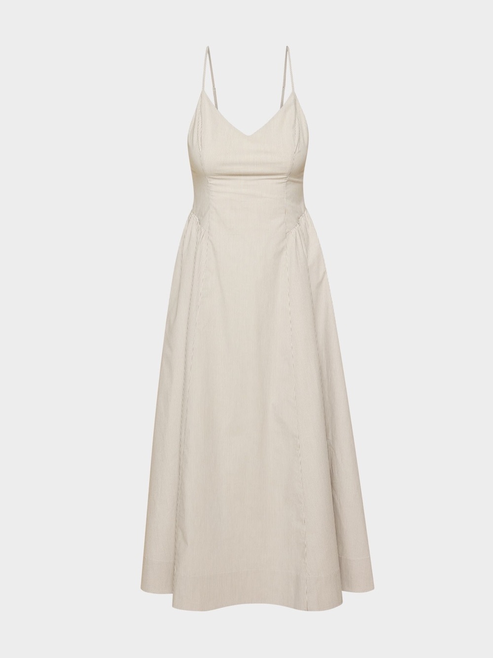 Aritzia Technique Tan and White Striped Spaghetti-Strap Maxi Dress